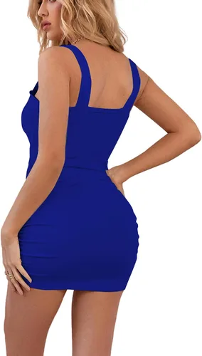 Vista 2 de LYANER Vestido corto sin mangas para mujer, con nudo torcido, fruncido, entallado
