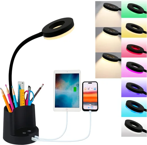 Vista 7 de HomeFocus Lámpara de escritorio, lámpara de escritorio LED RGB, lámpara de mesa, luz de lectura y luz nocturna para oficina en casa, negro