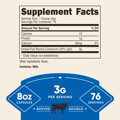 Vista 2 de Nutricost Polvo de calostro de 8 onzas, lactoferrina y mínimo 30% de inmunoglobulinas (IgG), de calostro bovino, 0.11 onzas por porción, 76 porciones