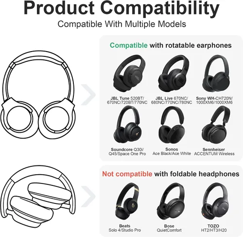 Vista 2 de Leayjeen Funda para auriculares JBL Tune 720BT, color negro