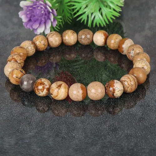 Vista 2 de Gemhub - Pulsera elástica de ágata y carnalina, 0.315in, cuentas redondas, semipreciosas, 7.0in, joyería de moda
