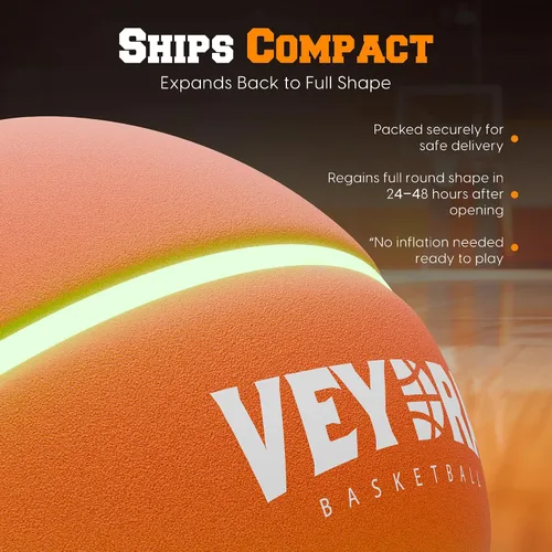 Vista 3 de Baloncesto silencioso tamaño 7 (29.5 pulgadas) – Baloncesto silencioso que brilla en la oscuridad para interiores para niños y adultos – Baloncesto