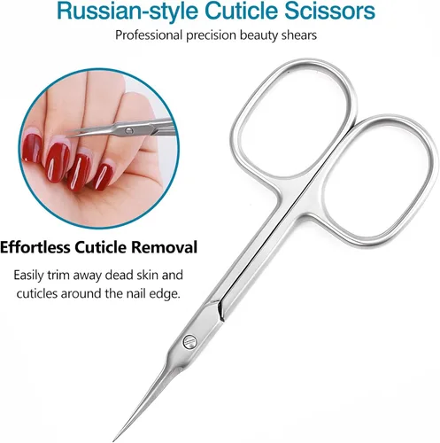 Vista 5 de Paquete de 2 tijeras para cutículas y tijeras de aseo extrafinas para manicura y pedicura, hoja curvada precisa punta puntiaguda kit de aseo