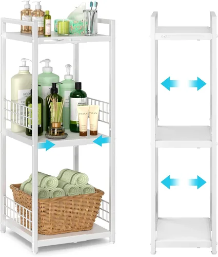 Vista 8 de DAOUTIME - Estantería metálica de 3 niveles, expandible, independiente, estrecha, estantes de piso abierto, ideal para baño, cocina, lavandería