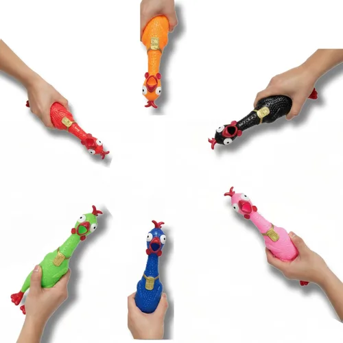 Vista 6 de Squeeze Me - Juguete de pollo de goma Pollo chirriante gritando para niños y perros Regalo novedoso de broma (1 paquete sólido)