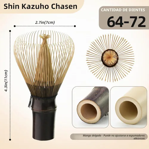Vista 6 de Espinilleras hechas a mano, batidor de matcha para matcha de Negro
