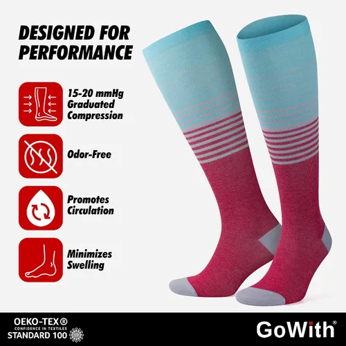 Vista 3 de GoWith Calcetines de compresión unisex hasta la rodilla, 15-20 mmHg, rayón hecho de calcetines de bambú, calcetines de viaje transpirables