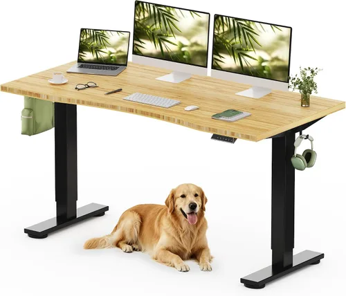 Vista 35 de FLEXISPOT Escritorio de pie de madera maciza, escritorio de madera real de una pieza, escritorio eléctrico de altura ajustable para oficina en casa