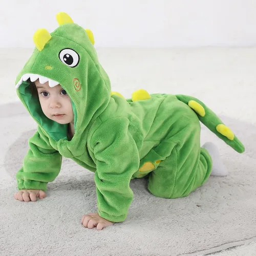 Vista 8 de TONWHAR Disfraz de Halloween para bebés y niños pequeños, traje de nieve para niños (12-18 mesesaltura 74 a 31.1 in, dinosaurio verde claro)
