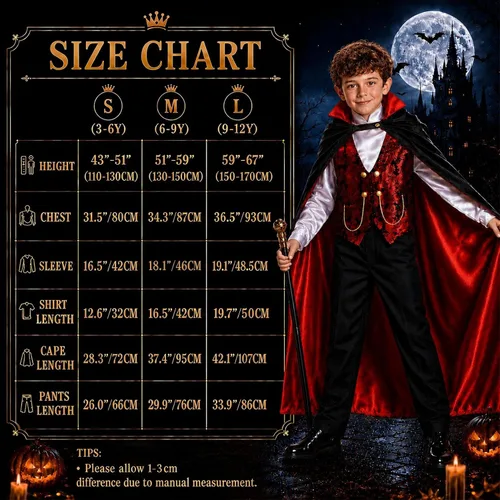 Vista 4 de Vampire Costume for Boys 3 4 5 6 7 8 9 10 12 Years Old Halloween Costume