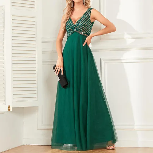 Vista 9 de Vestido bohemio para mujer, Brillante, Vestidos Fiesta cóctel, lentejuelas, fluido, largo, midi, cintura fruncida
