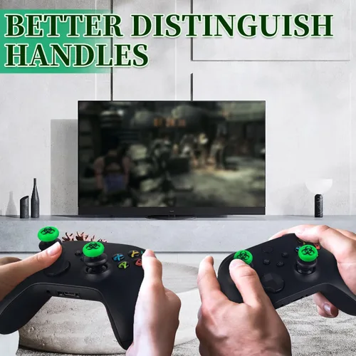 Vista 9 de FPS Thumbstick Extender & 3D Texture Rubber Silicone Grip Cover 2 Sets for Xbox Series XS & Xbox One Controller(BioH Green)