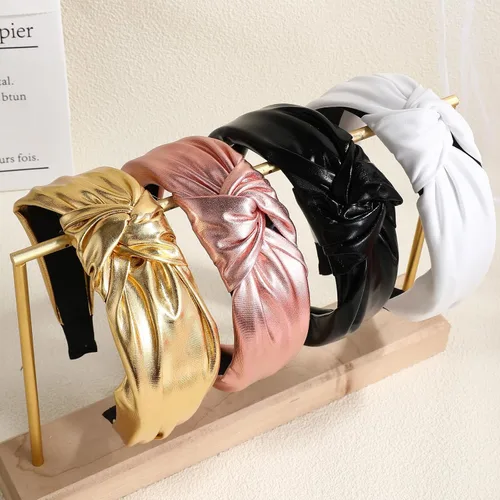 Vista 2 de Drnytunk Paquete de 4 diademas anchas anudadas para mujeres y niñas, lindas envolturas para la cabeza en color sólido, accesorios antideslizantes