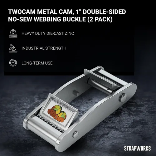 Vista 2 de Strapworks Twocam - Hebilla de cincha de doble cara de metal sin coser, 1 pulgada, 2