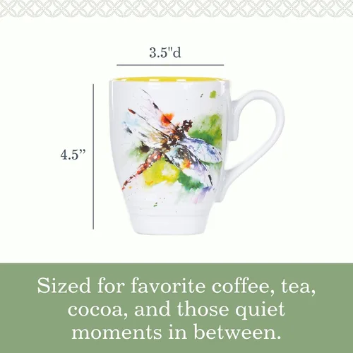 Vista 3 de Dean Crouser colección de taza de porcelana con diseño de acuarelas, Dragonfly