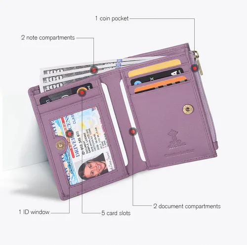 Vista 2 de Oak Leathers Cartera de cuero para mujer – Monedero pequeño RFID para tarjetas de crédito y soporte de identificación para damas, regalo