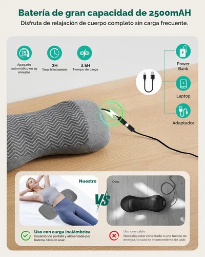 Vista 12 de Almohada de apoyo lumbar 3 en 1, masajeador de espalda de elevación de aire Gris-oscuro