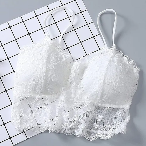 Vista 3 de 3 piezas de bralette de encaje para mujeres y niñas, sexy con tirantes cruzados en la espalda, acolchado sin varillas, sujetador bandeau, G