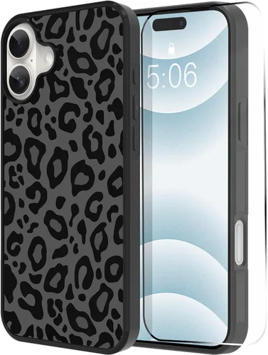 Vista 91 de TEAUGHT Compatible con iPhone 11 Funda con patrón lindo estampado de leopardo negro guepardo + protector de pantalla a prueba de golpes, funda
