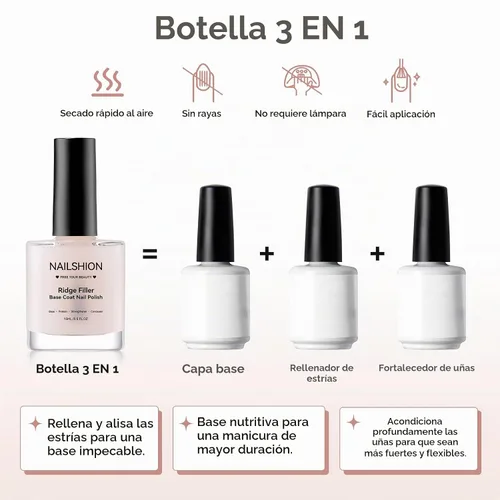 Vista 2 de Clear Ridge Filler Base Coat 3 en 1 Fortalecedor de uñas, secado rápido Transparente