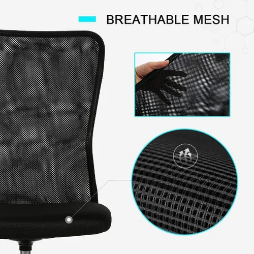 Vista 3 de Silla de oficina, silla de computadora con soporte lumbar, ergonómica, respaldo medio, malla ajustable, altura ajustable, silla giratoria sin