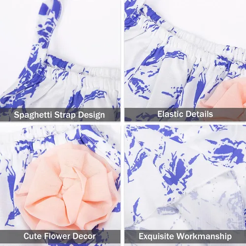 Vista 41 de LittleSpring Conjunto de verano para niñas con camiseta sin mangas y pantalones cortos florales