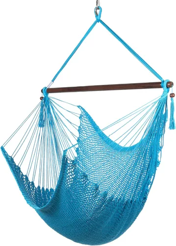 Vista 18 de Larga silla hamaca grande caribeña con reposapiés, 48 pulgadas, poliéster, silla de colgar., Negro