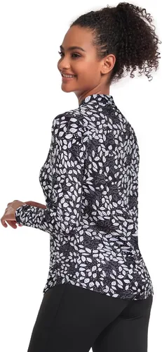 Vista 3 de Misyula - Camisetas de golf para mujer, con cremallera de 14, protección solar, secado rápido, tenis, correr, atletismo, entrenamiento