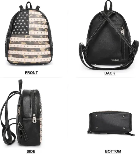 Vista 3 de Montana West Bolso patriótico con tachuelas para mujer, bolso de mano con bandera estadounidense y bolso cruzado