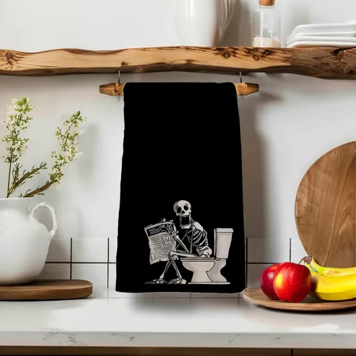 Vista 3 de Toallas de mano decorativas de esqueleto gótico para baño, regalos góticos para mujeres, decoración de baño de Halloween, divertidas toallas de mano