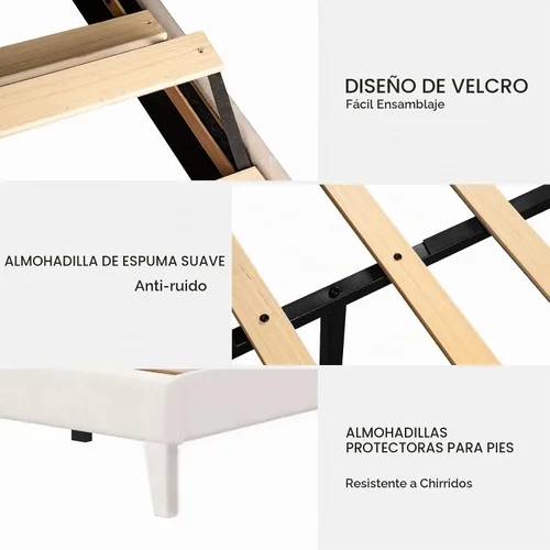 Vista 8 de DOGIBIXO Marco de cama tamaño completo con luces LED, marco de cama tapizado con cabecera de respaldo alado capitonada de diamante, soporte