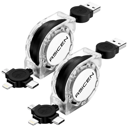 Vista 8 de Paquete de 2 cables de carga múltiple, 3 en 1, retráctil, cable de carga rápida, cargador USB C con Lightning/Micro/Tipo C para iPhone, iPad, Rojo