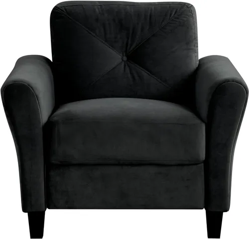 Vista 4 de Harper & Bright Designs Sofá individual tapizado de terciopelo con respaldo copetudo con botones, sillón moderno para sala de estar, color negro
