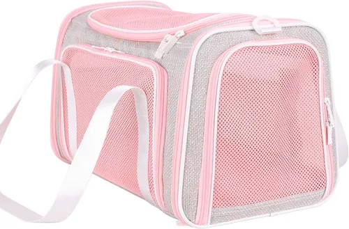 Vista 10 de Transportador suave para gatos medianos y perros pequeños con cama acogedora, 3 puertas, entrada superior, aprobado por aerolíneas, a prueba