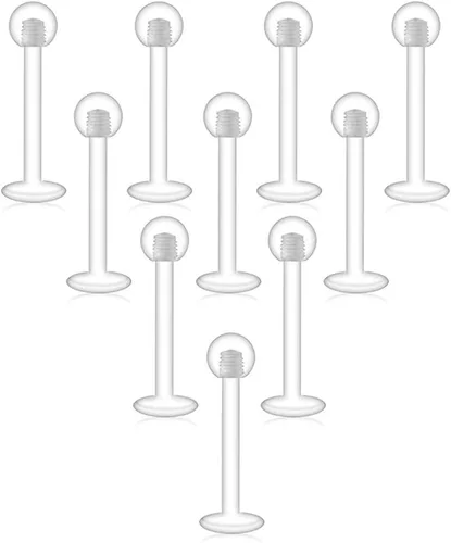 Vista 13 de D.Bella Aretes de cartílago transparente, 16 piezas de 0.63 oz de acrílico transparente Bioflex Tragus Retener, labio, nariz, labret oreja, hélice