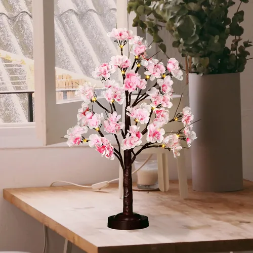 Vista 2 de FUCHSUN - Lámpara de árbol artificial iluminada de cerezo de 18 pulgadas