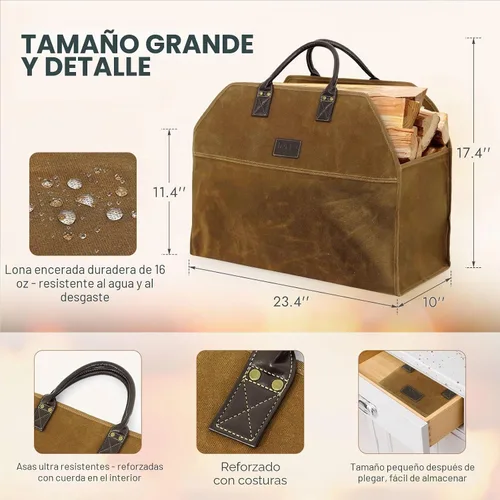 Vista 5 de INNO STAGE - Bolsa de lona encerada resistente para leña, tamaño grande, bolsa de almacenamiento para accesorios de chimenea y estufa de madera