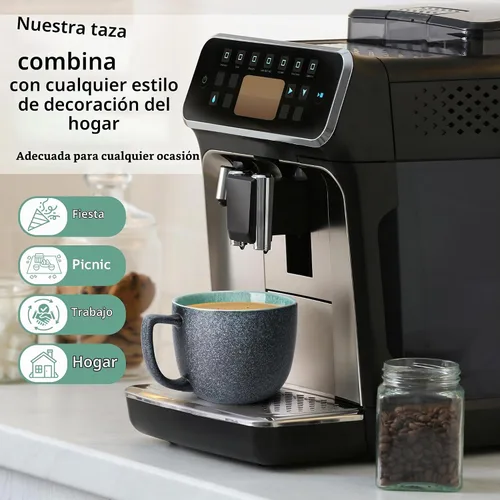 Vista 7 de MIAMIO - Juego de 6 tazas de café de gres (16 onzas) - Las Palmitas - Modern Ceramic coffee mugs for coffee, cappuccino and tea, 16 oz for