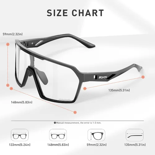 Vista 5 de SCVCN Photochromic Cycling Glasses Men Women Clear Mountain Bike Sunglasses Sports Baseball Riding MTB S327
