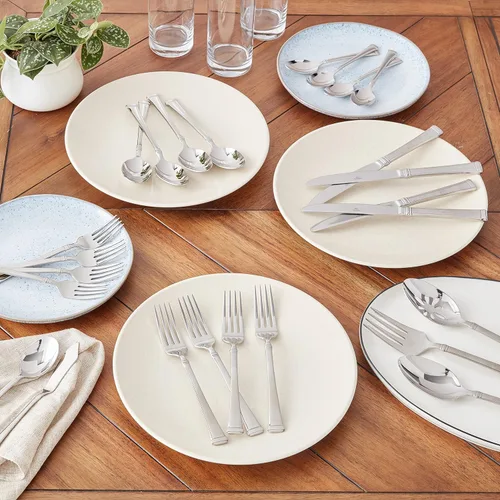 Vista 2 de Mikasa Harmony - Juego de cubiertos de 45 piezas, acero inoxidable 18/10 para 8, incluye tenedores, cuchillos, cucharas y juego de utensilios