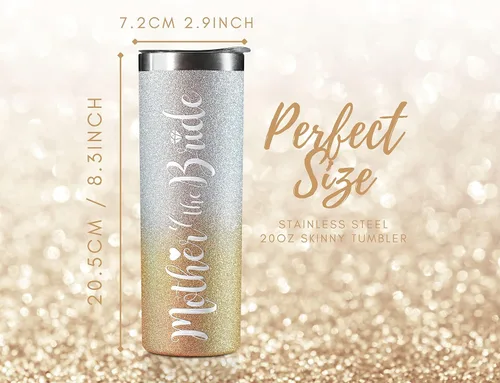 Vista 5 de Onebttl Regalos para madre de la novia, vaso delgado de acero inoxidable de 20 onzas con tapa y popote en fiesta de boda para novias, madres