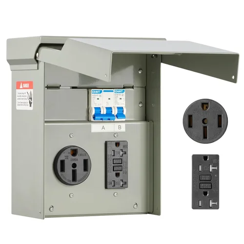 Vista 14 de VEVOR Caja de toma de corriente para RV de 30 amperios, 125/250 voltios, caja de receptáculo para RV exterior cerrada con cerradura, NEMA TT-30R