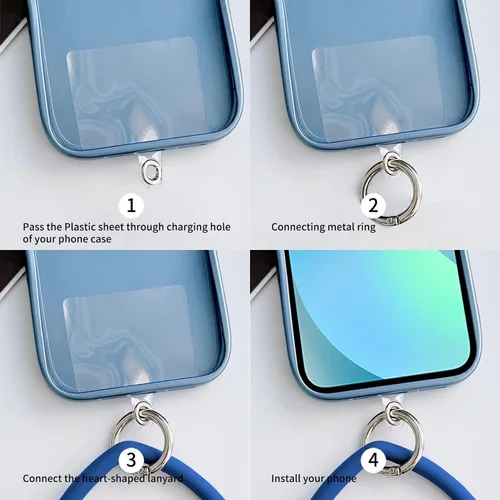 Vista 3 de Correa de silicona con forma de corazón para teléfono, correa de muñeca para teléfono celular con soporte para llaves, universal compatible