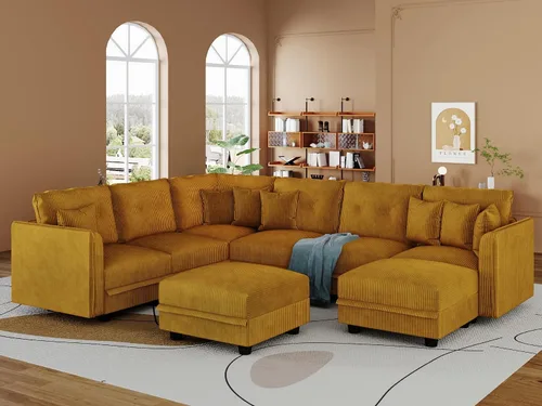 Vista 33 de LLappuil Sofá seccional modular con asientos de almacenamiento, sofá seccional convertible modular en forma de U de pana para sala de estar, sofá