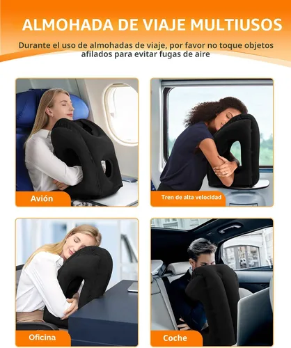 Vista 7 de Sunany Almohada de viaje, almohada inflable para el cuello utilizada para aviones/coches/autobuses/trenes/siesta de oficina con máscara de Negro