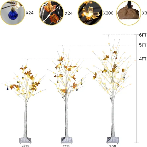 Vista 8 de Lamerge Juego de 3 árboles iluminados, árbol de Navidad de 4 pies, 5 pies y 6 pies con luces LED, decoración de Halloween, adecuado para festivales