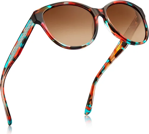 Vista 8 de CARFIA Cateye Polarized Sunglasses for Women UV Protection, Italy Handcrafted Acetate Frame with Embossed Pattern Wire Core