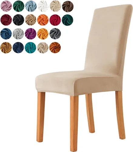 Vista 10 de Juego de 6 fundas para sillas de comedor, fundas elásticas de terciopelo para sillas de comedor, extraíbles y lavables, fundas protectoras