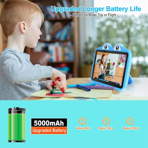 Vista 6 de Tablet para niños de 10.1 pulgadas, Tablet Android 11 de 64GB para niños con estuche, Google Play, YouTube, cámara dual, WiFi, Bluetooth, Azul
