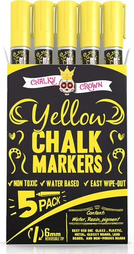 Vista 12 de CHALKY CROWN Rotulador de tiza líquida – Marcador de borrado en seco – Marcadores de tiza para letreros de pizarra, ventanas, pizarra, vidrio – Negro